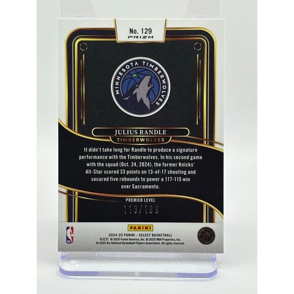 2024-25 Panini Select Julius Randle Premier Level Red Prizm/199 Timberwolves - Picture 2 of 2